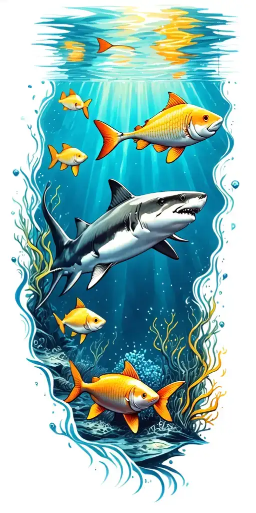 Ocean Floor With Shark And Fish
