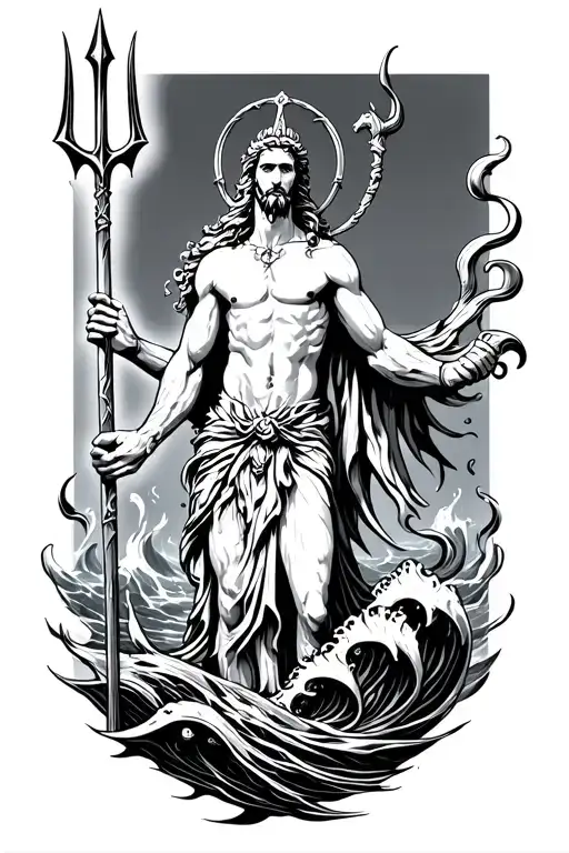 The Elongated God Of The Sea Poseidon With A Trident