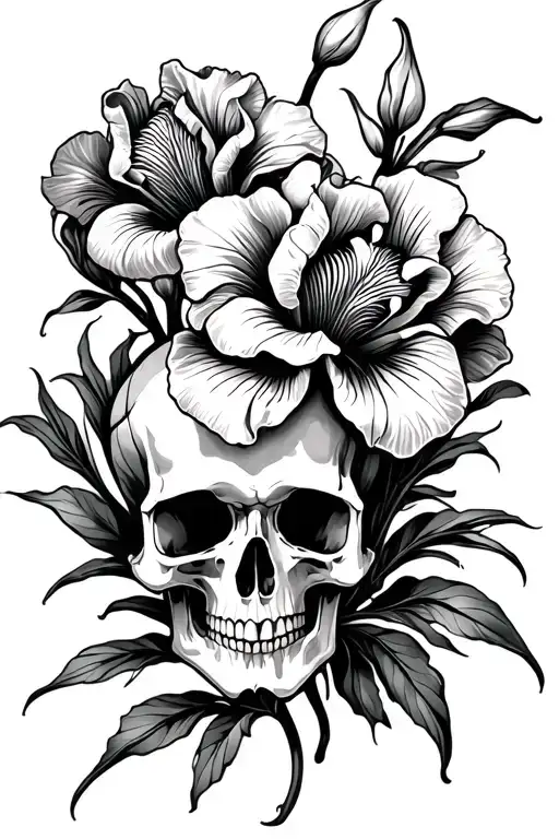 Skull And Iris Flower