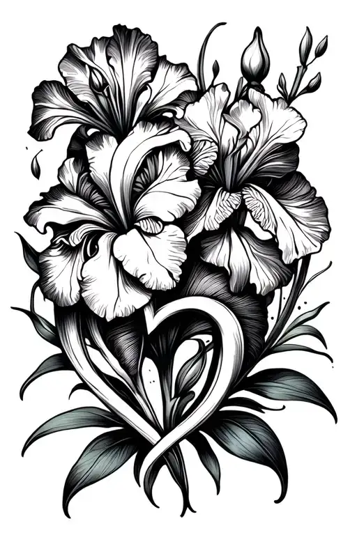 Heart And Iris Flower Intertwined