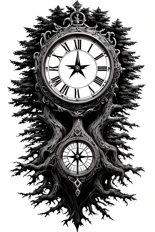 Tree With Time Clock And Compass Wirh Lighting