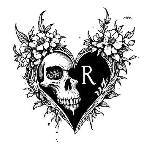 Skull Shaped Heart With Initials R R Incorporared