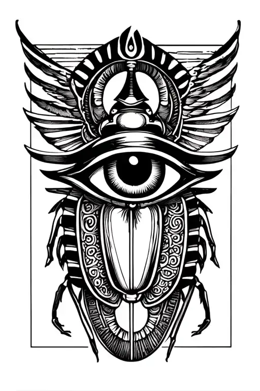 Eye Of Ra And Ankh And Scarab Beetle Flying