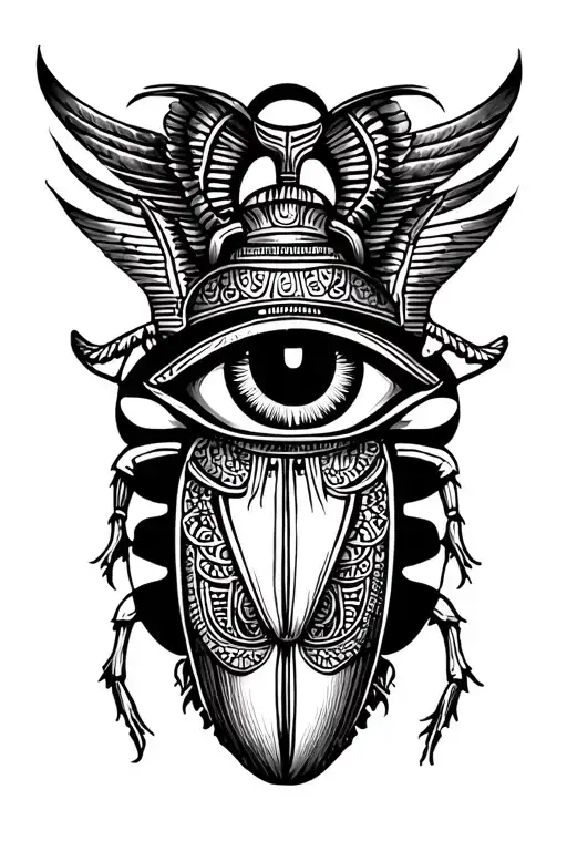 Eye Of Ra And Ankh And Scarab Beetle Flying