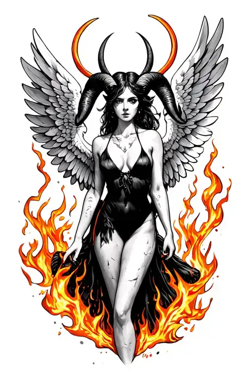 Aries Zodiac Sign Sexy Female Wings Surrounded By Fire