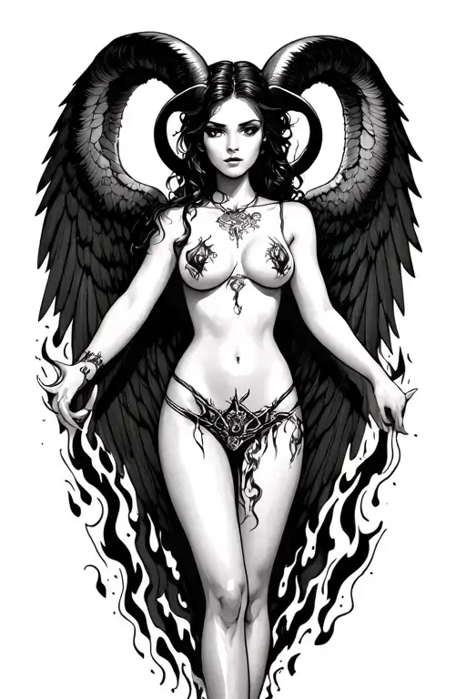 Aries Zodiac Sign Sexy Female Wings Surrounded By Fire