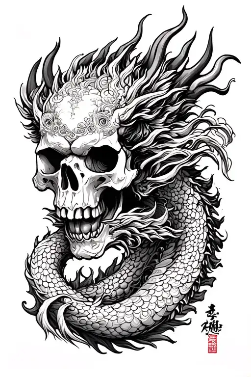 Chinese Dragon And Skull