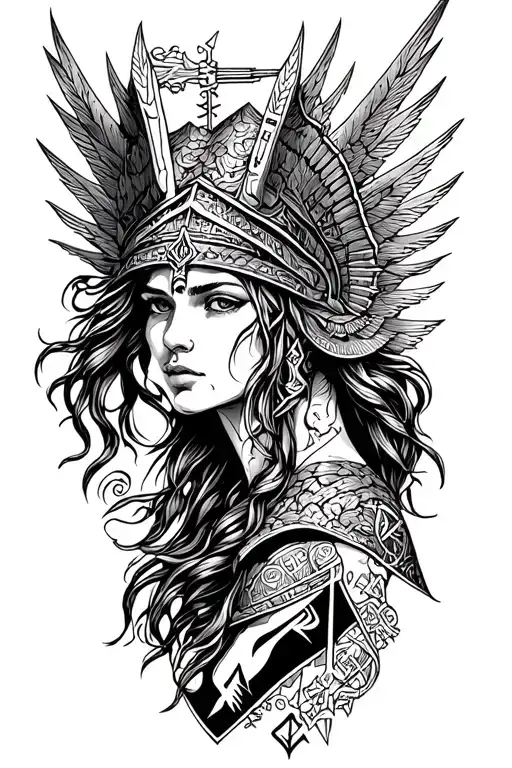 Valkyrie On The Forearm With Runes