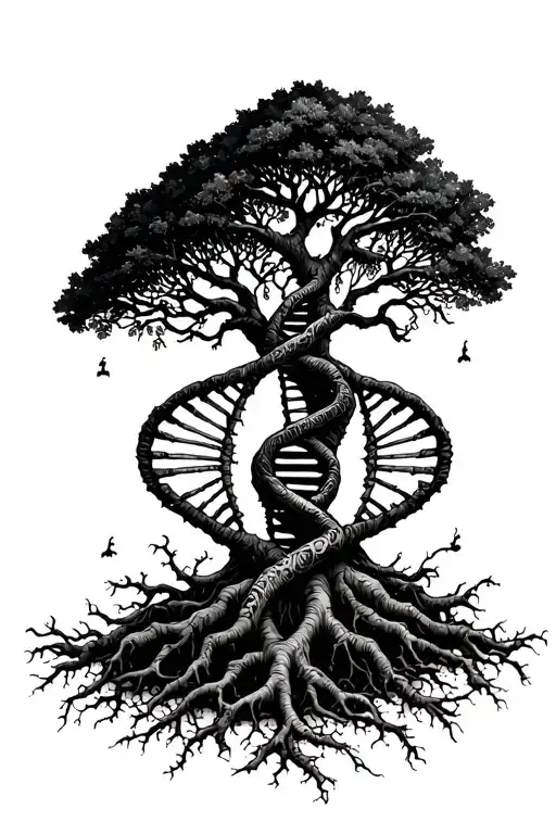 Family Tree With Roots And Dna Double Helix