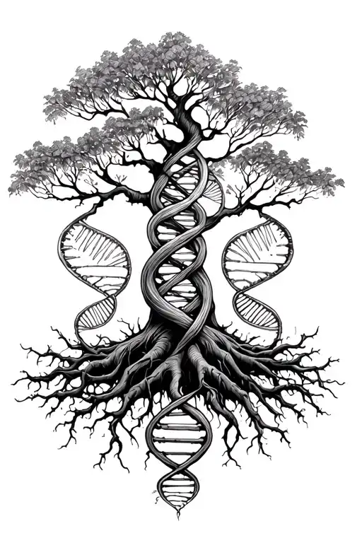 Iris Tree With Roots And Dna Double Helix Intertwined