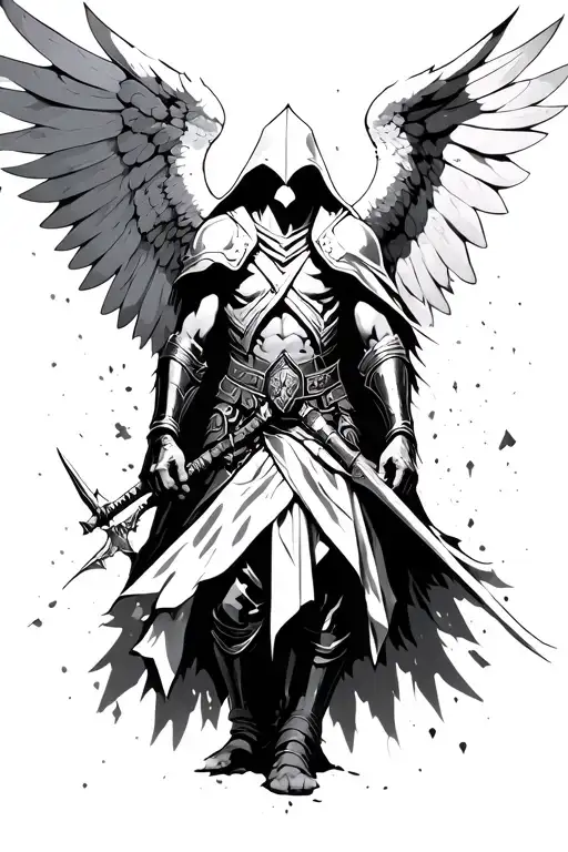 Archangel As A Warrior Mixed With Assassins Creed With A Battleground Behind