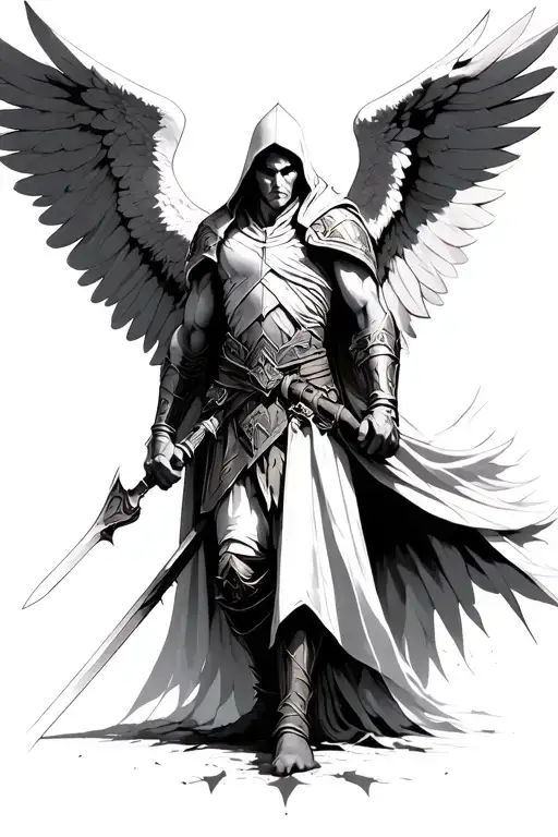 Archangel As A Warrior Mixed With Assassins Creed With A Battleground Behind