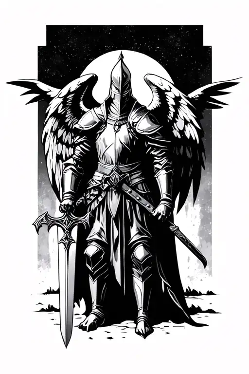 Winged Gothic Knight Holding A Sword
