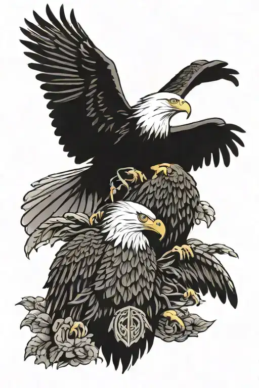 Black Eagle And Bald Eagle