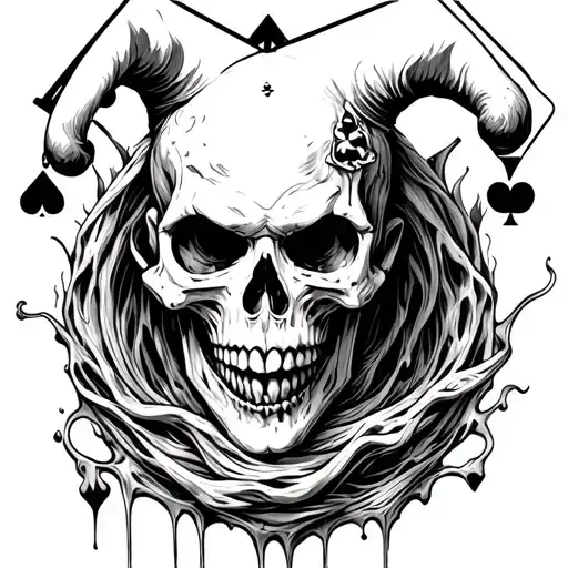 Scary Melting Jester Skull With Cards