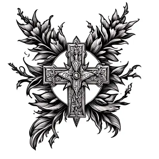 Year And Cross Tattoo Design Combining