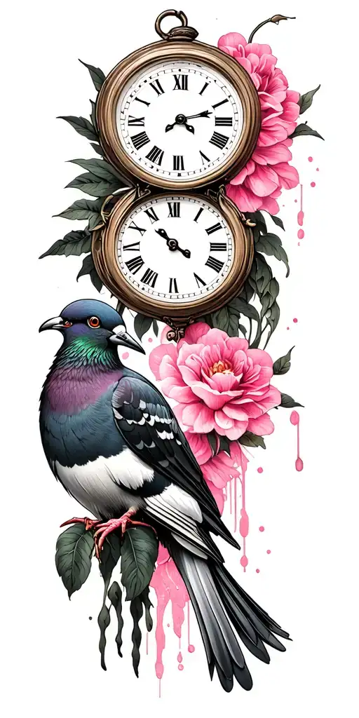 In Front Arm With A Clock And Steep Pigeon And Pink That Falls On The Tattoo For Men In Large