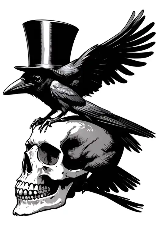 Crow Sitting On A Skull With A Top Hat