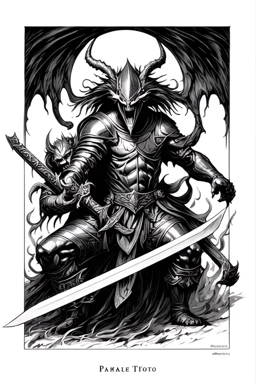 Knight Defeating A Demon With A Sword