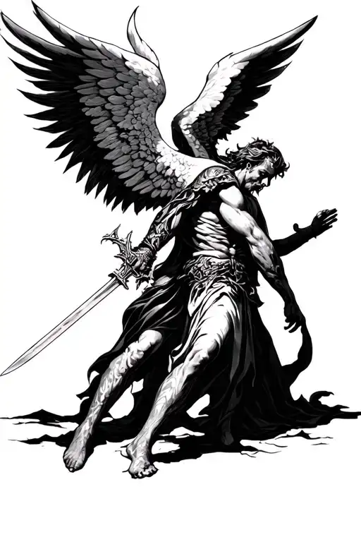 Angel Defeating A Demon With A Sword