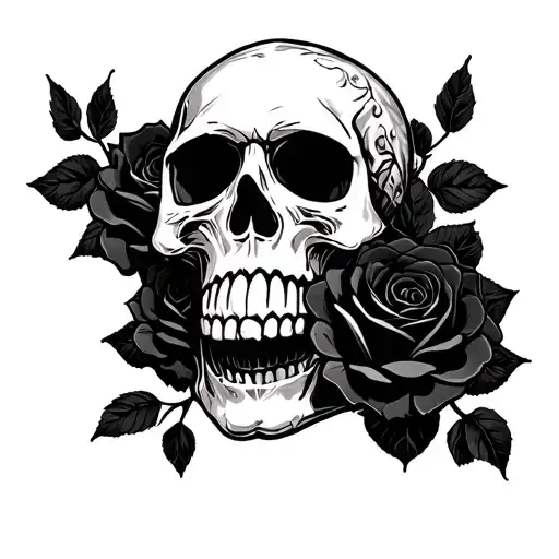 Multiple Skulls And Roses Surrounding