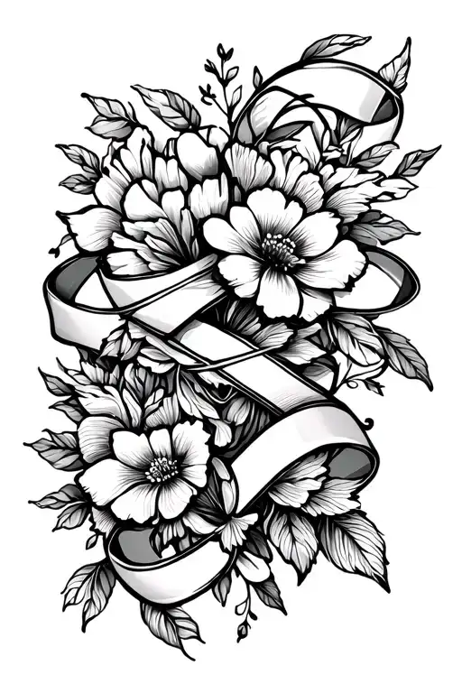 Ribbon And Flowers Intertwined
