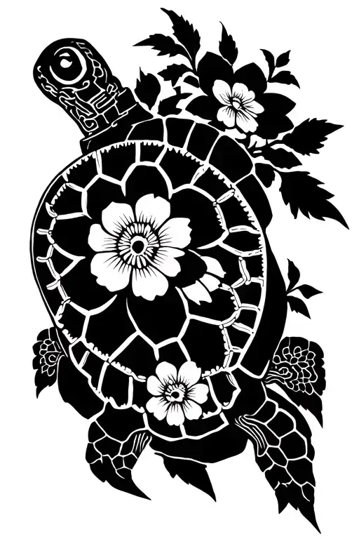 Samurai Turtle With Flowers