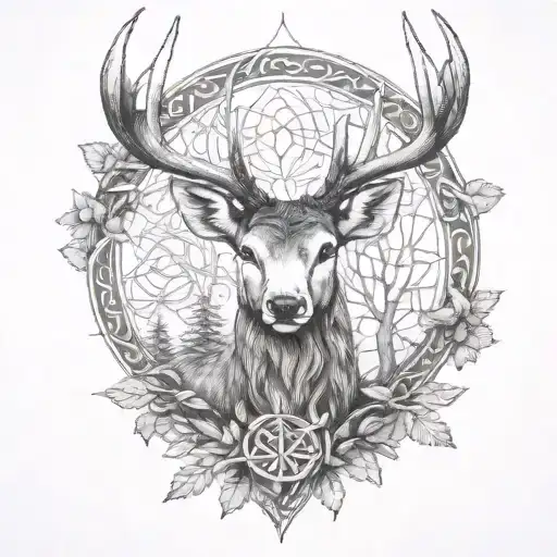 Celtic Deer Head With Trees