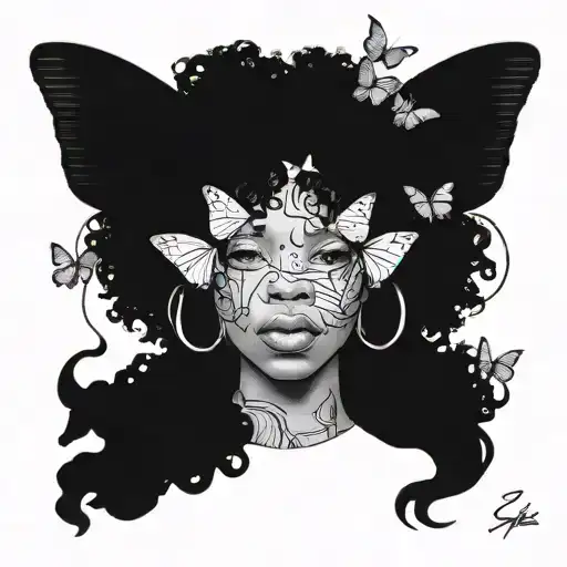 A Surreal Portrait Of Sza Surrounded By Musical Notes And Butterflies