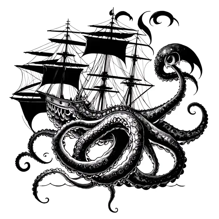 Kraken Pulling A Ship