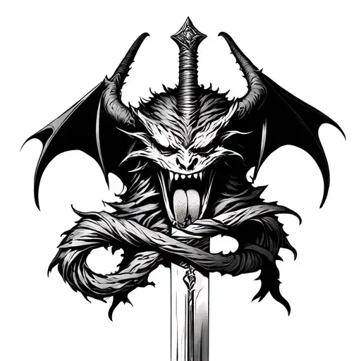 Demon With Tongue Wrapped Around A Sword