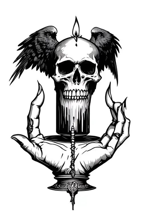 Skull Raven Anarchy Candle Hand Tattoo Design