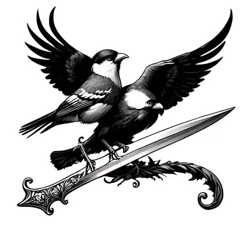 Sword With A Eagle And Chickadee