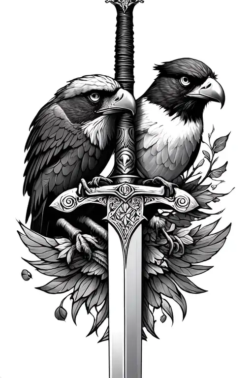 Sword With A Eagle And Chickadee
