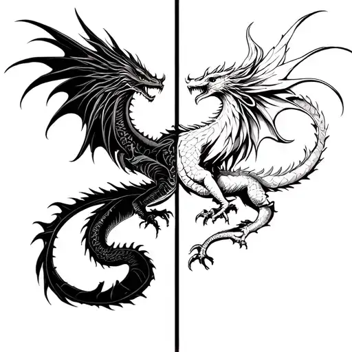 Dragon Vs Phoenix Bird Tattoo idea