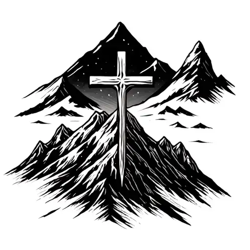Cross On A Mountain Tattoo Design