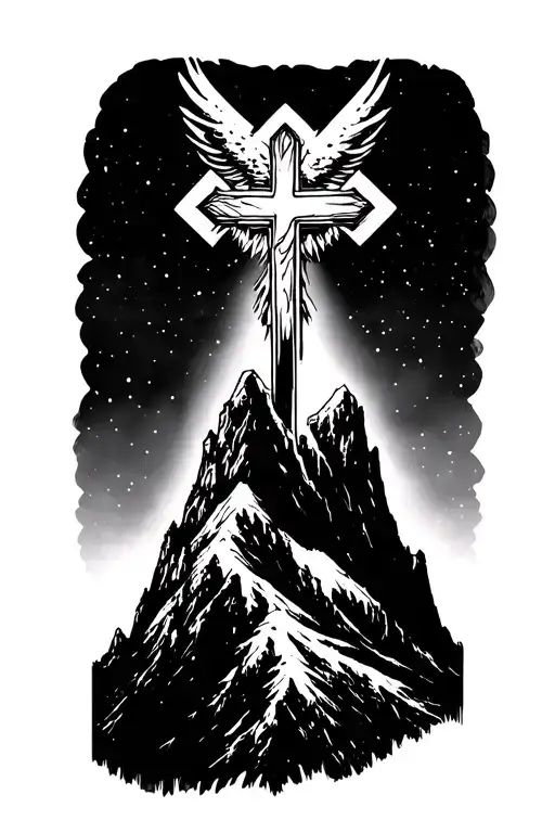 Cross On A Mountain Tattoo Design