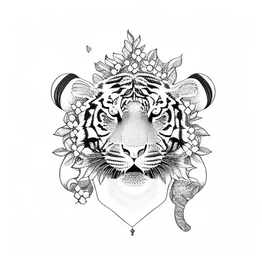 A Fierce Tiger Surrounded By Blooming Flowers