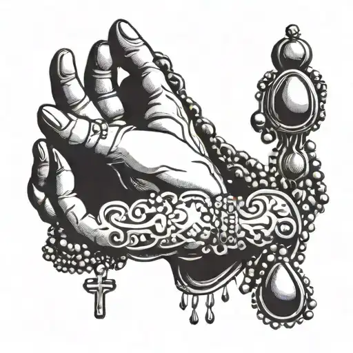 Pray Hands With Rosary Beads