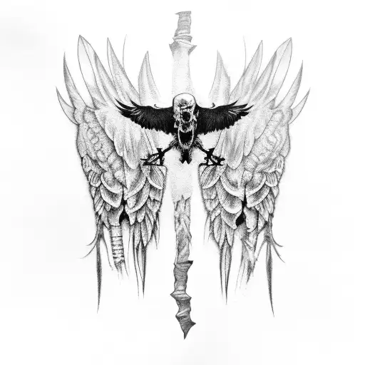 Decaying Crow Wings With Bones Protruding From The Feathers