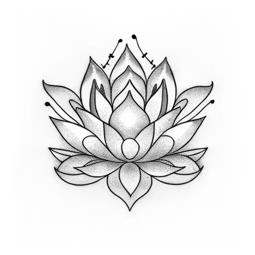 A Blackwork Tattoo Of A Lotus Flower With Musical Notes Intertwined In The Petals