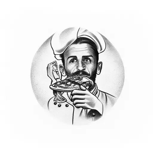 Tattoo Of A 1950'S Car With An Italian Chef Holding A Pizza