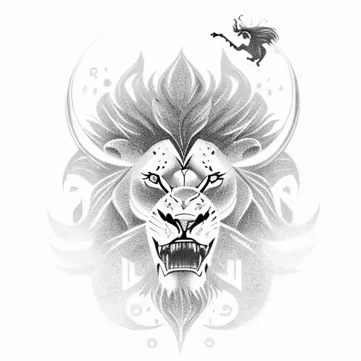 A Fierce Lion Battling A Mythical Creature In A Video Game-inspired Scene