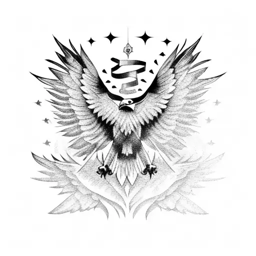 Eagle With His Wings Spread Wide And Up