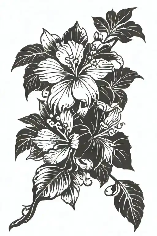 Hawaiian Flower Large Black Leaves