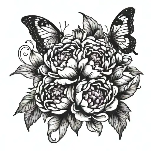 Peonies And Butterflies With A Crown Surrounded