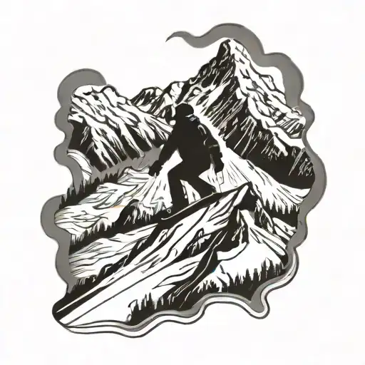 A Snow-capped Mountain Peak With A Snowboarder Silhouette At The Summit