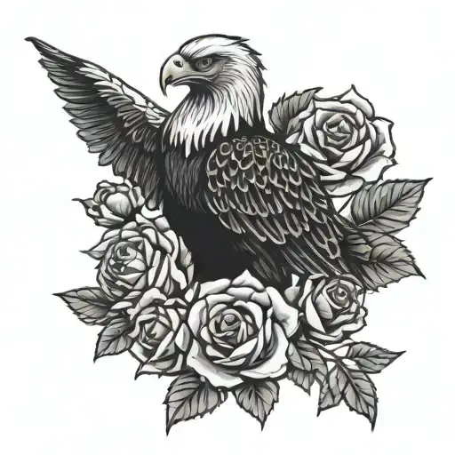 Eagle And Roses Blooming