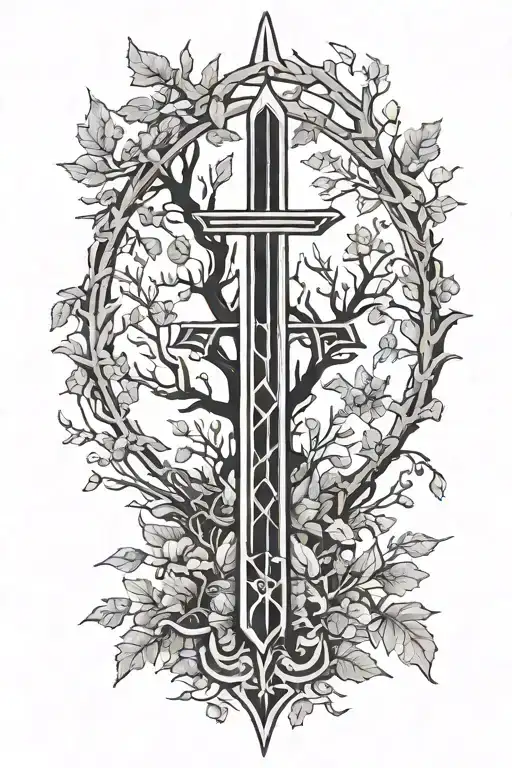 Kolovrat Rune Peace Sword And Oak Branches