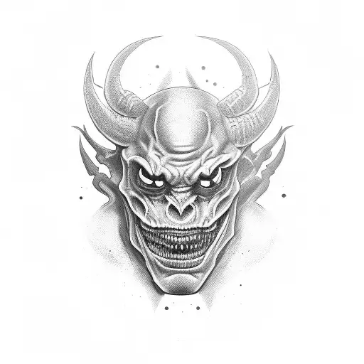 Disfigured Face Of A Demon With Sharp Teeth